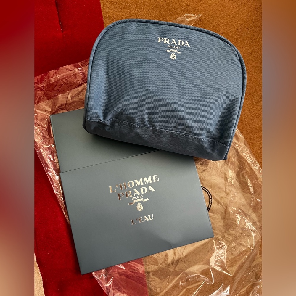 Prada Blue Makeup/Toiletry Bag with Structured Design. GWP